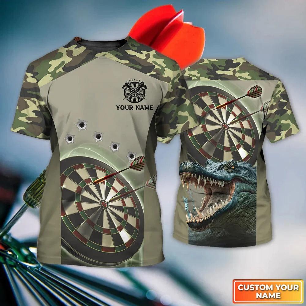 Customized Darts T Shirt, Camo Bullseye Dartboard , Personalized Name Crocodile T Shirt For Men - Perfect Gift For Darts Lovers, Darts Players - Amzanimalsgift
