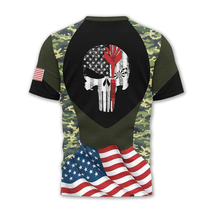 Customized Darts T Shirt, Camouflage Skull Waving Flag, Personalized Name T Shirt For Men - Perfect Gift For Darts Lovers, Darts Players - Amzanimalsgift