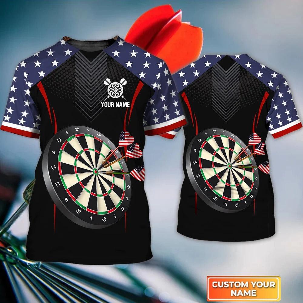 Customized Darts T Shirt, Dartboard US Flag, Personalized Name T Shirt For Men - Perfect Gift For Darts Lovers, Darts Players - Amzanimalsgift