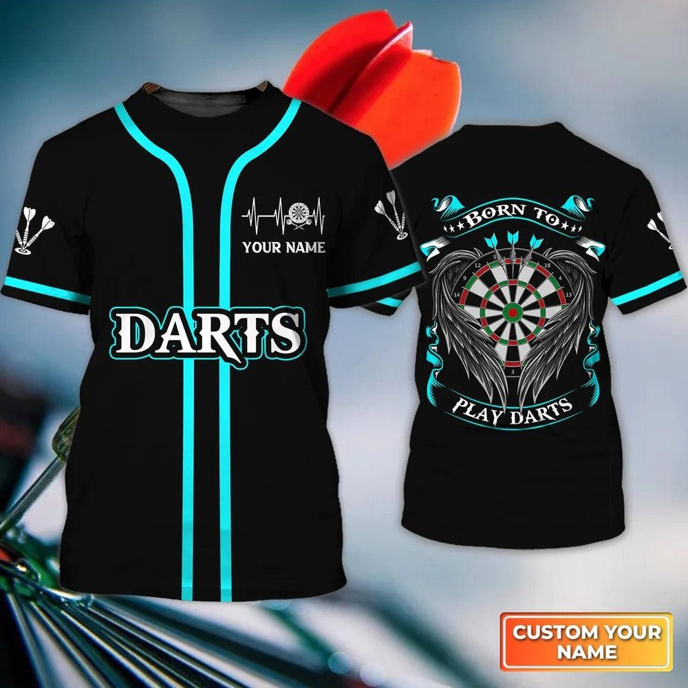 Customized Darts T Shirt, Dartboard Wings Born To Play Darts, Personalized Name T Shirt For Men - Perfect Gift For Darts Lovers, Darts Players - Amzanimalsgift