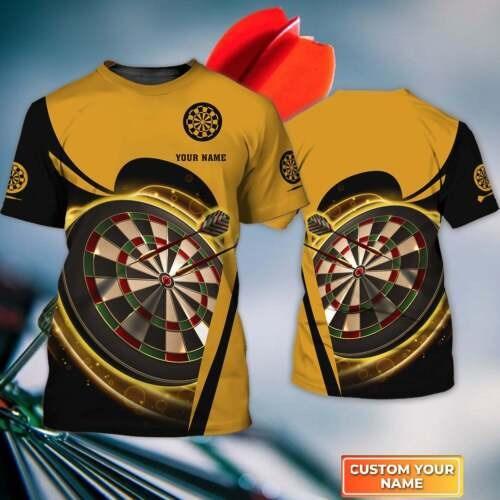 Customized Darts T Shirt, Dartboards Black Yellow Shirt, Personalized Name T Shirt For Men - Perfect Gift For Darts Lovers, Darts Players - Amzanimalsgift
