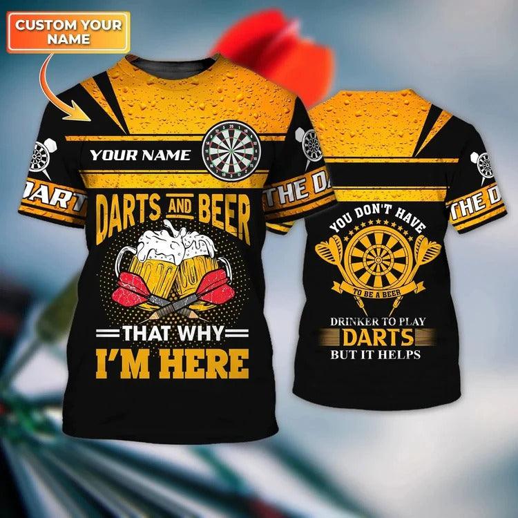 Customized Darts T Shirt, Darts And Beer, Personalized Name T Shirt For Men - Perfect Gift For Darts Lovers, Darts Players - Amzanimalsgift