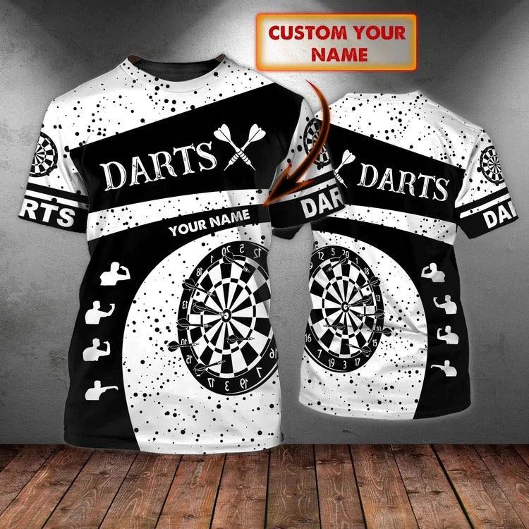 Customized Darts T Shirt, Darts Black White, Personalized Name T Shirt For Men - Perfect Gift For Darts Lovers, Darts Players - Amzanimalsgift