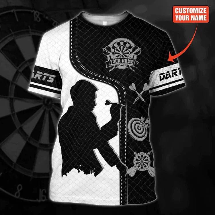 Customized Darts T Shirt, Darts Player Black And White, Personalized Name T Shirt For Men - Perfect Gift For Darts Lovers, Darts Players - Amzanimalsgift