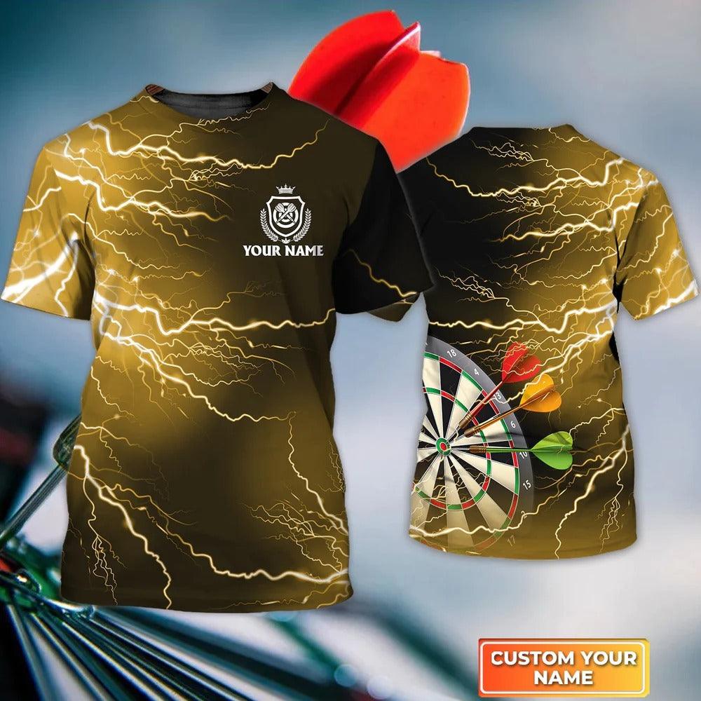 Customized Darts T Shirt, Darts Thunder Lightning Gold, Personalized Name T Shirt For Men - Perfect Gift For Darts Lovers, Darts Players - Amzanimalsgift