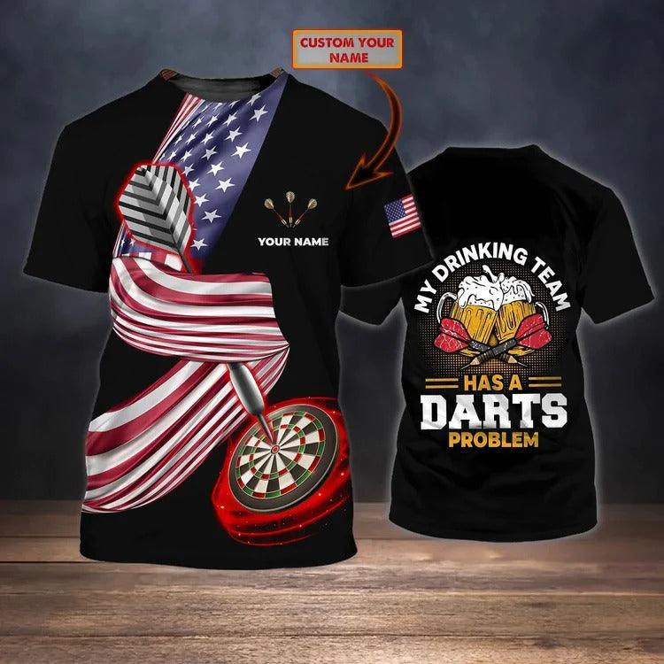 Customized Darts T Shirt, Drink Beer American Flag, Personalized Name T Shirt For Men - Perfect Gift For Darts Lovers, Darts Players - Amzanimalsgift
