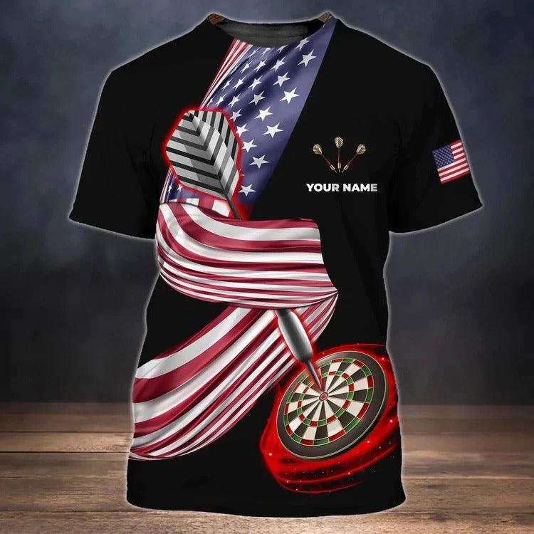 Customized Darts T Shirt, Drink Beer American Flag, Personalized Name T Shirt For Men - Perfect Gift For Darts Lovers, Darts Players - Amzanimalsgift
