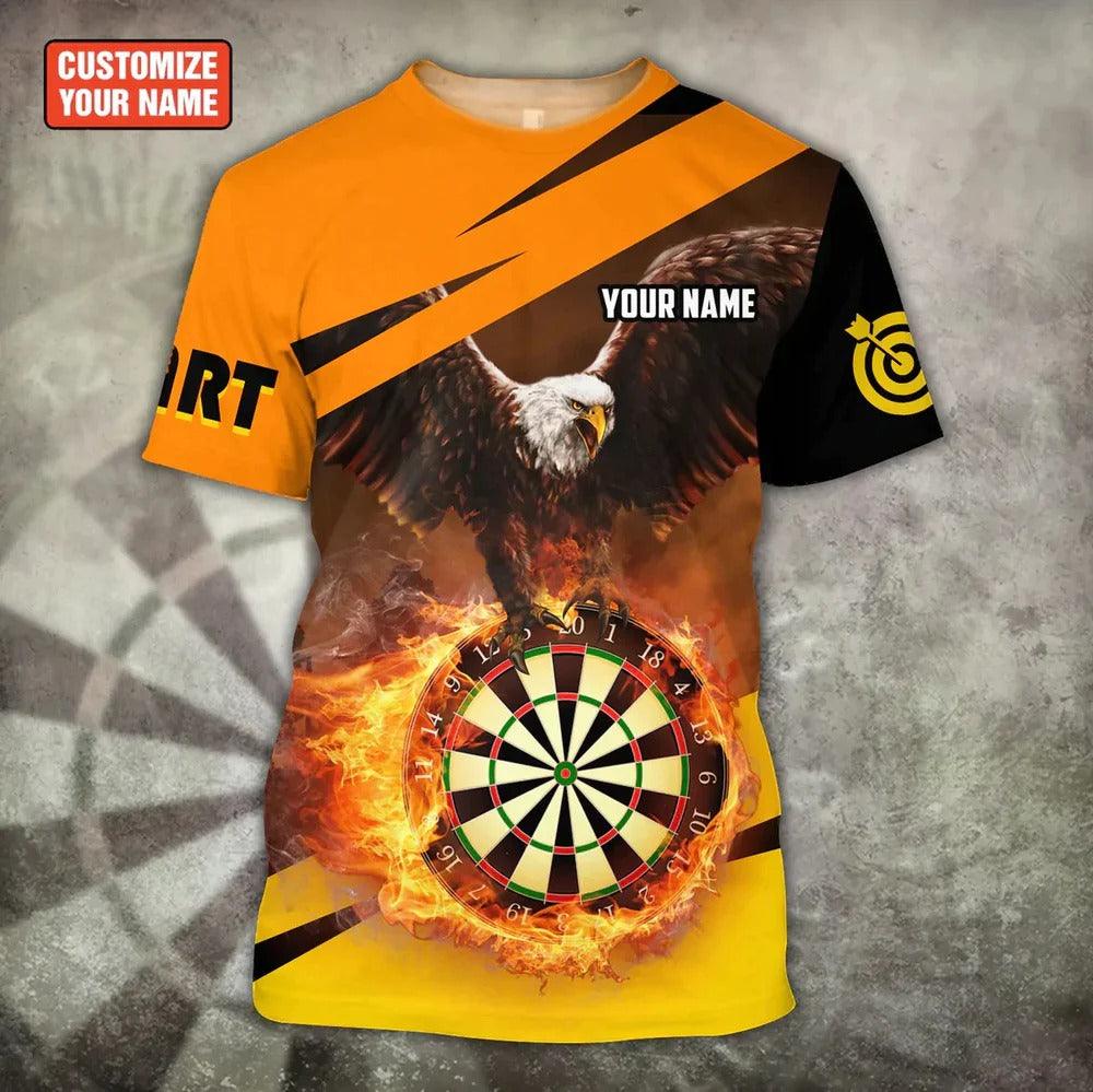 Customized Darts T Shirt, Eagle Flying On Fire, Personalized Name Eagle And Darts T Shirt For Men - Perfect Gift For Darts Lovers, Darts Players - Amzanimalsgift