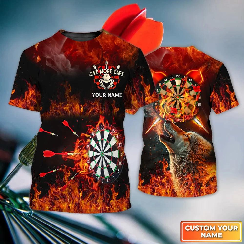 Customized Darts T Shirt, Flame Bullseye Dartboard, Personalized Name Wolf T Shirt For Men - Perfect Gift For Darts Lovers, Darts Players - Amzanimalsgift