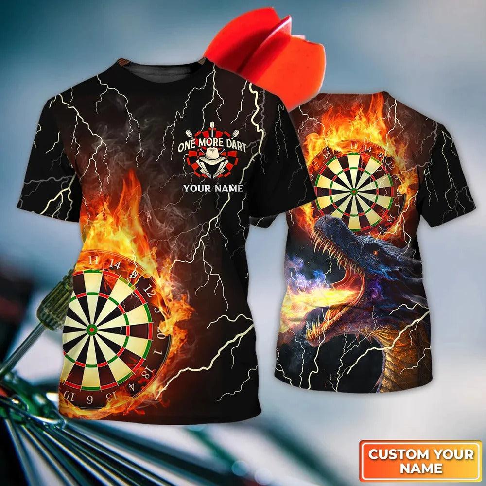 Customized Darts T Shirt, Flame Dartboard, Personalized Name Dragon T Shirt For Men - Perfect Gift For Darts Lovers, Darts Players - Amzanimalsgift