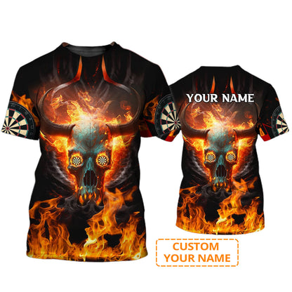 Customized Darts T Shirt, Flame Dartboard Shirt, Personalized Name Skull And Darts T Shirt For Men - Perfect Gift For Darts Lovers, Darts Players