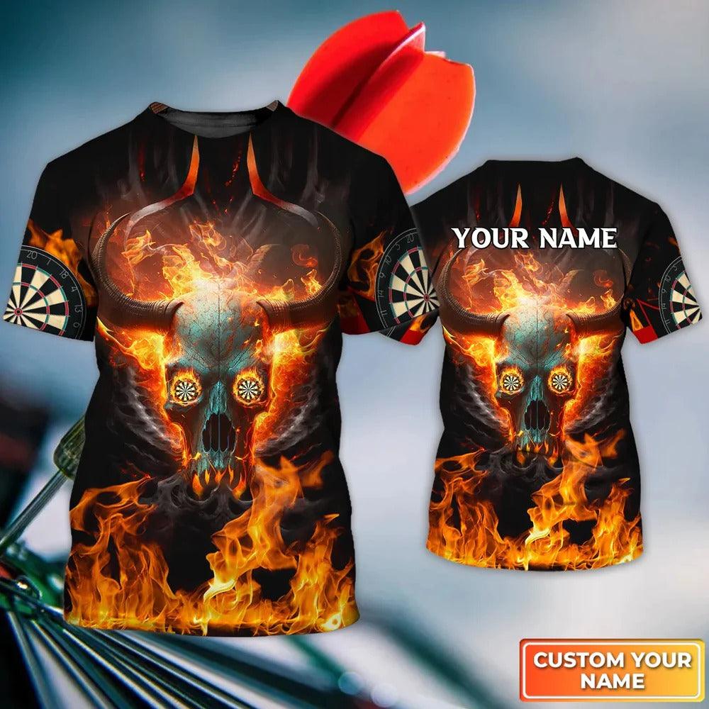 Customized Darts T Shirt, Flame Dartboard Shirt, Personalized Name Skull And Darts T Shirt For Men - Perfect Gift For Darts Lovers, Darts Players - Amzanimalsgift