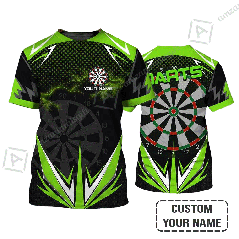 Customized Darts T-Shirt, Personalized Name Green Lightning Darts Shirt, Outfits For Darts Lovers, Darts Players