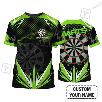 Customized Darts T-Shirt, Personalized Name Green Lightning Darts Shirt, Outfits For Darts Lovers, Darts Players
