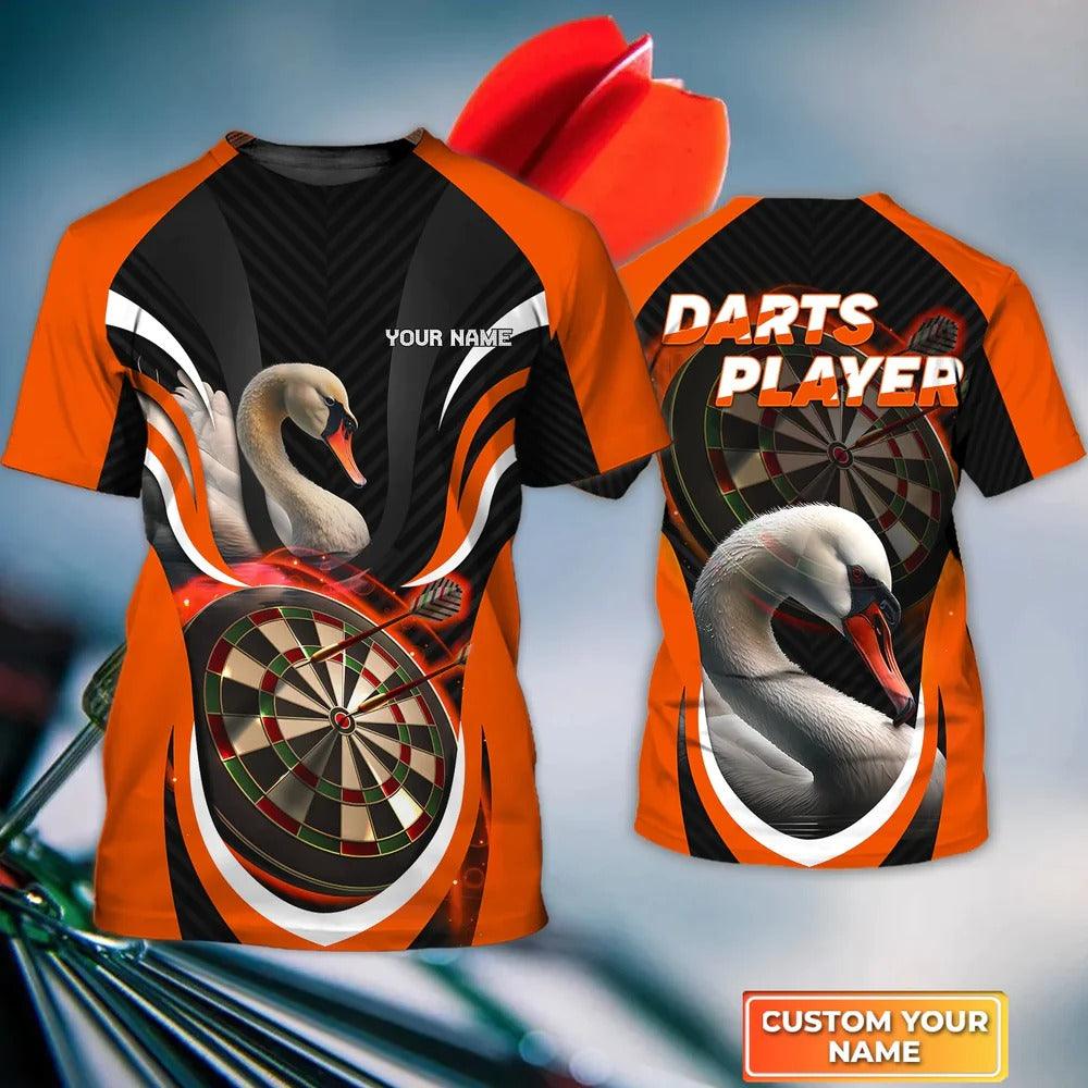 Customized Darts T Shirt, Orange Bullseye Dartboard Personalized Name Swan T Shirt For Men - Perfect Gift For Darts Game Lovers, Darts Players - Amzanimalsgift