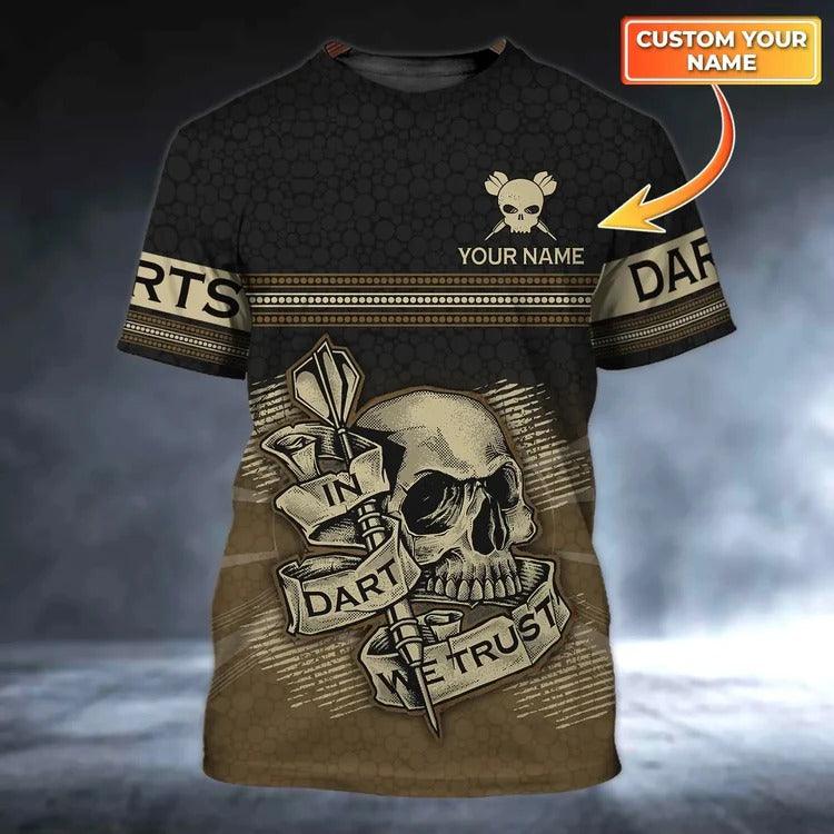 Customized Darts T Shirt, Skull Darts, Personalized Name Darts T Shirt For Men - Perfect Gift For Darts Lovers, Darts Players - Amzanimalsgift