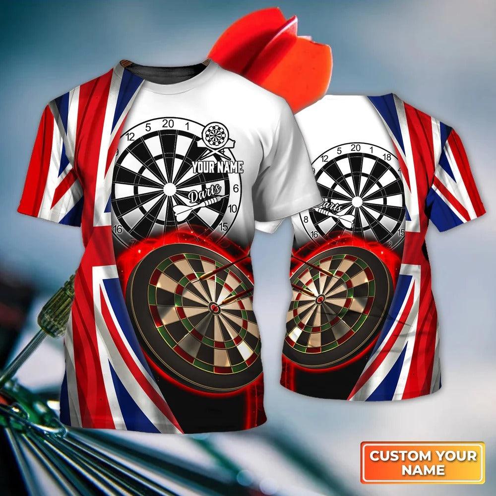 Customized Darts T Shirt, United Kingdom Flag Dartboard, Personalized Name T Shirt For Men - Perfect Gift For Darts Lovers, Darts Players - Amzanimalsgift