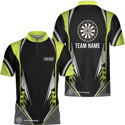 Customized Darts Team Flat Neck Zipper Jersey, Dartboard Center Multicolor Option With Personalized Name And Team Name