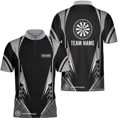 Customized Darts Team Flat Neck Zipper Jersey, Dartboard Center Multicolor Option With Personalized Name And Team Name