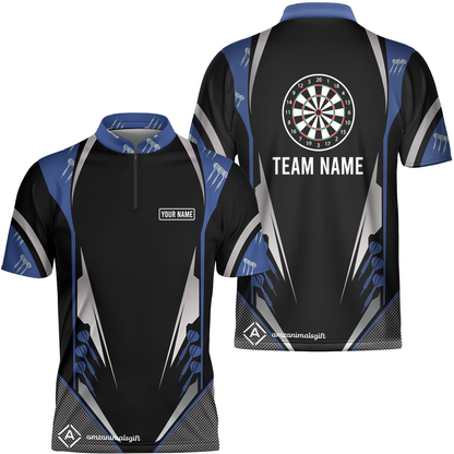 Customized Darts Team Flat Neck Zipper Jersey, Dartboard Center Multicolor Option With Personalized Name And Team Name