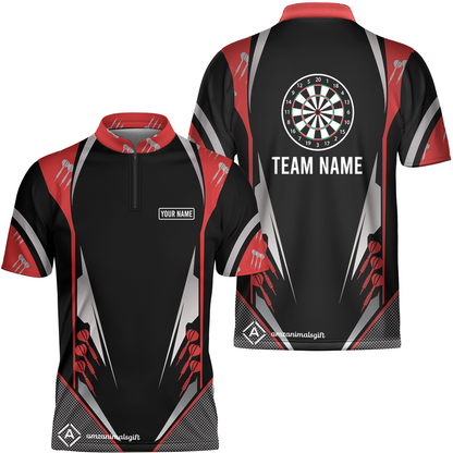 Customized Darts Team Flat Neck Zipper Jersey, Dartboard Center Multicolor Option With Personalized Name And Team Name