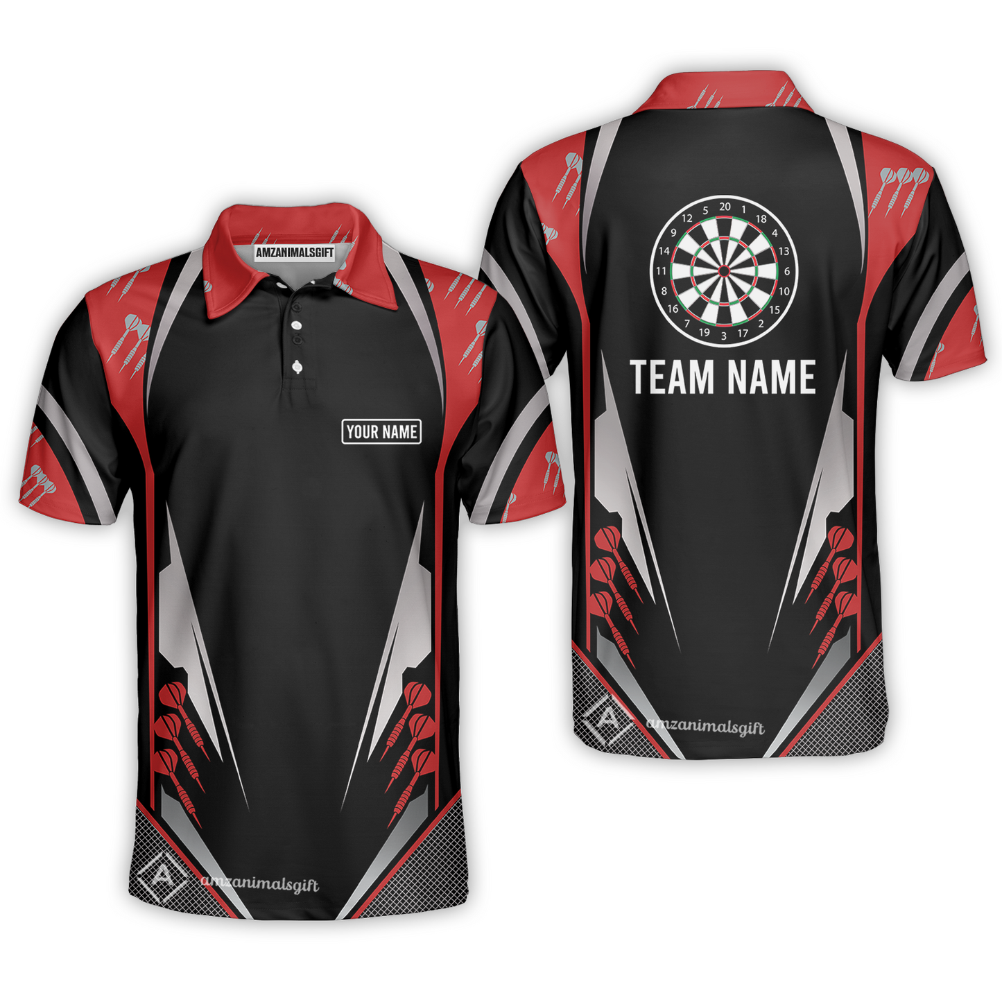 Customized Darts Team Polo Shirt, Dartboard Center Multicolor Option With Personalized Name And Team Name For Darts League