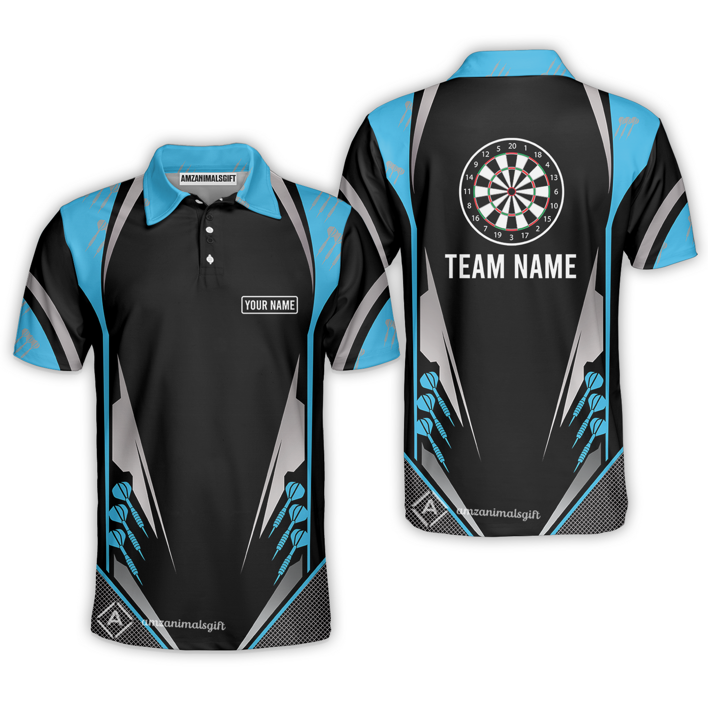 Customized Darts Team Polo Shirt, Dartboard Center Multicolor Option With Personalized Name And Team Name For Darts League