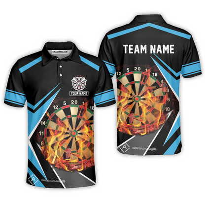 Customized Darts Team Polo Shirt, Dartboard In Flame Polo Shirt Personalized Name And Team Name For Darts League