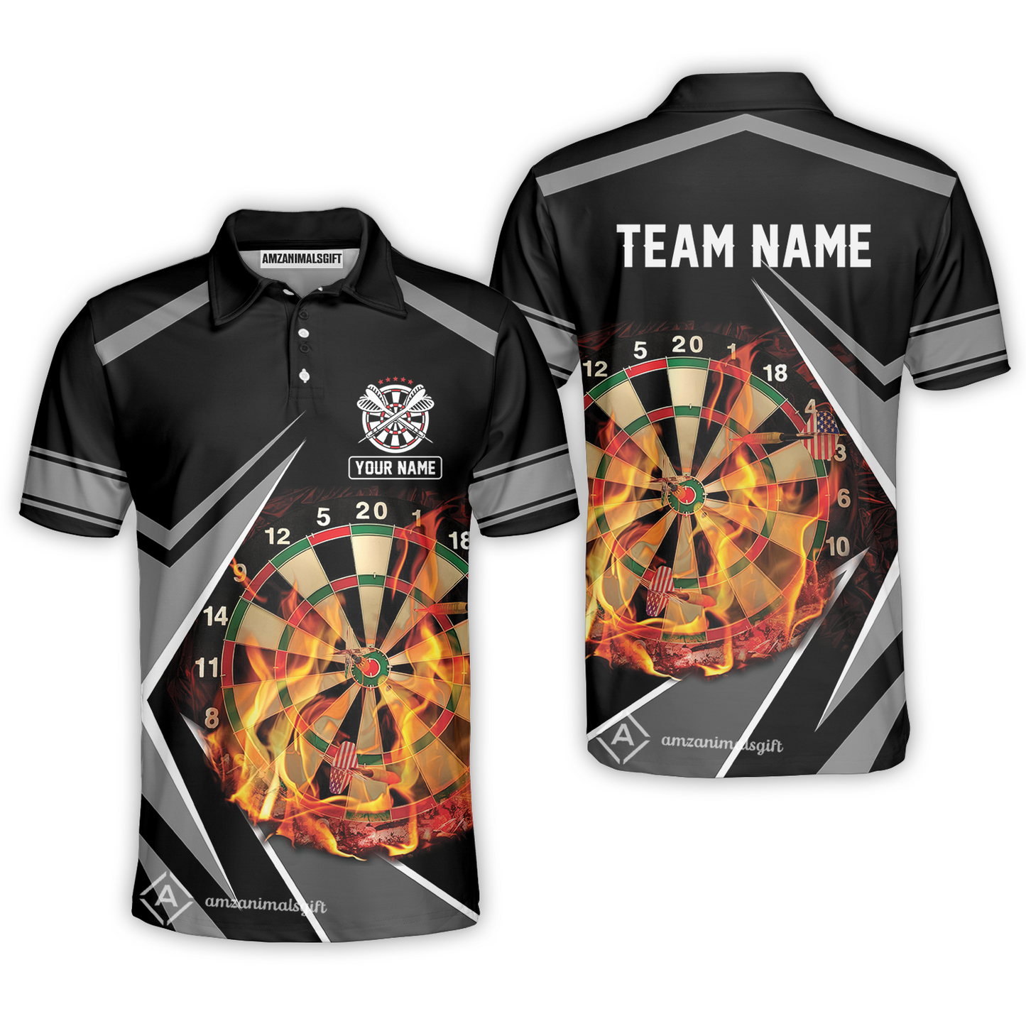 Customized Darts Team Polo Shirt, Dartboard In Flame Polo Shirt Personalized Name And Team Name For Darts League