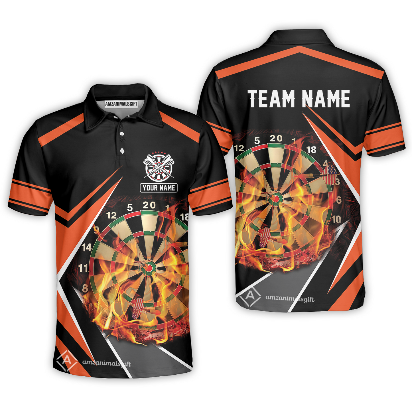 Customized Darts Team Polo Shirt, Dartboard In Flame Polo Shirt Personalized Name And Team Name For Darts League