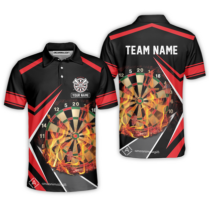 Customized Darts Team Polo Shirt, Dartboard In Flame Polo Shirt Personalized Name And Team Name For Darts League