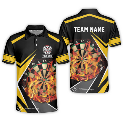 Customized Darts Team Polo Shirt, Dartboard In Flame Polo Shirt Personalized Name And Team Name For Darts League
