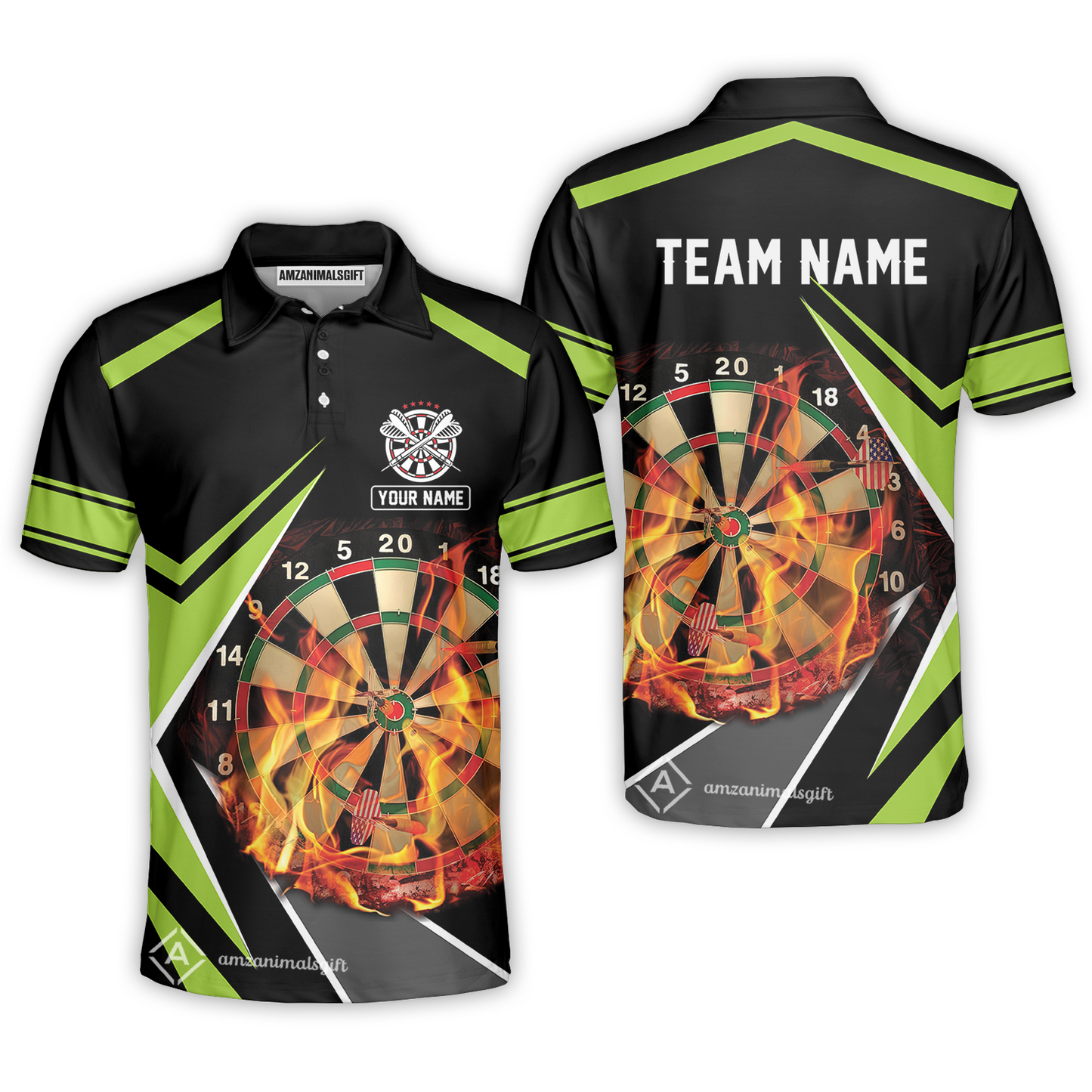 Customized Darts Team Polo Shirt, Dartboard In Flame Polo Shirt Personalized Name And Team Name For Darts League