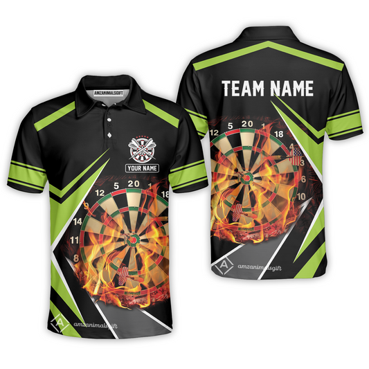 Customized Darts Team Polo Shirt, Dartboard In Flame Polo Shirt Personalized Name And Team Name For Darts League