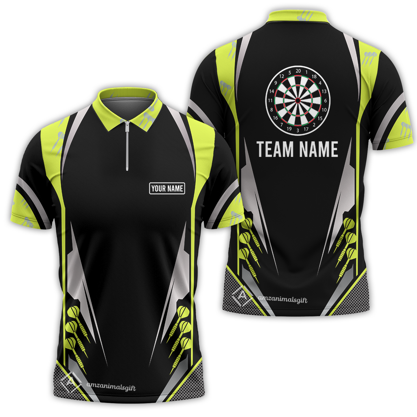 Customized Darts Team Quarter-Zip Polo Shirt, Dartboard Center Multicolor Option With Personalized Name And Team Name