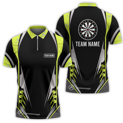 Customized Darts Team Quarter-Zip Polo Shirt, Dartboard Center Multicolor Option With Personalized Name And Team Name