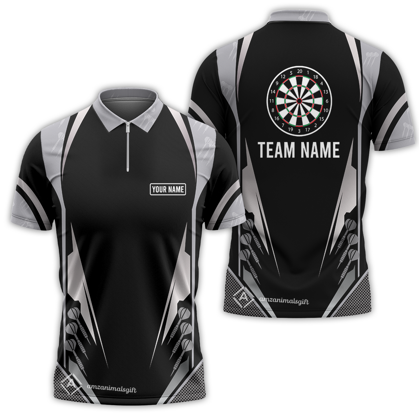 Customized Darts Team Quarter-Zip Polo Shirt, Dartboard Center Multicolor Option With Personalized Name And Team Name