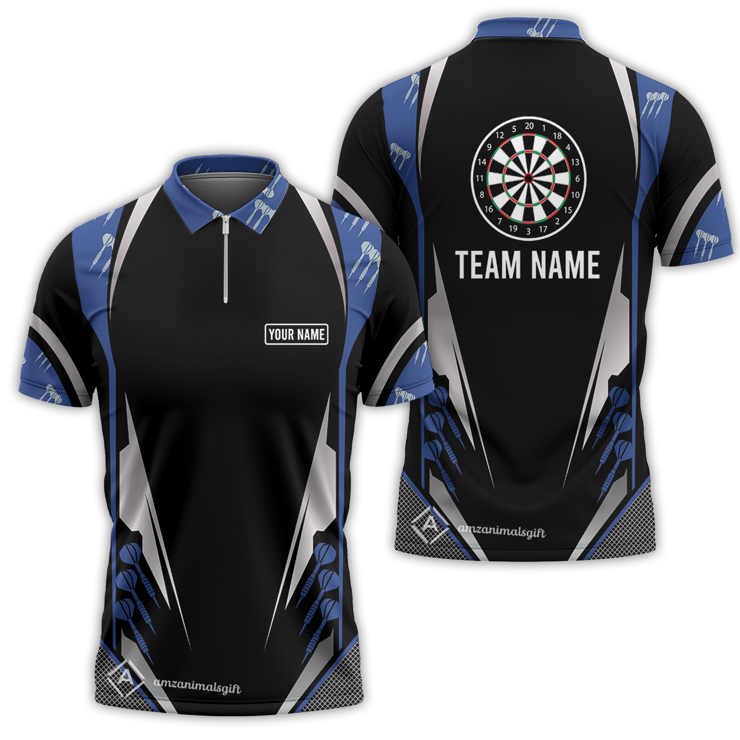 Customized Darts Team Quarter-Zip Polo Shirt, Dartboard Center Multicolor Option With Personalized Name And Team Name