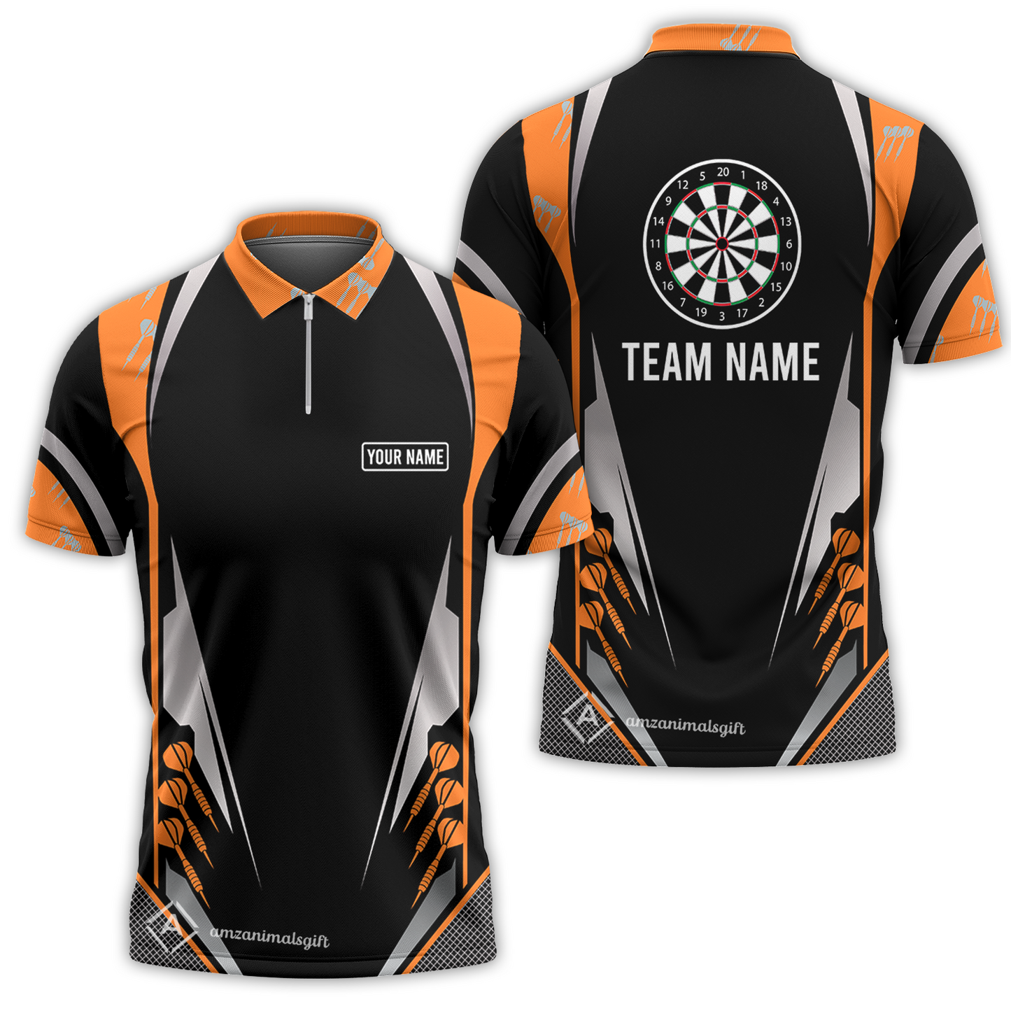 Customized Darts Team Quarter-Zip Polo Shirt, Dartboard Center Multicolor Option With Personalized Name And Team Name