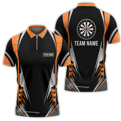 Customized Darts Team Quarter-Zip Polo Shirt, Dartboard Center Multicolor Option With Personalized Name And Team Name