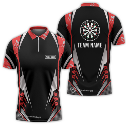 Customized Darts Team Quarter-Zip Polo Shirt, Dartboard Center Multicolor Option With Personalized Name And Team Name