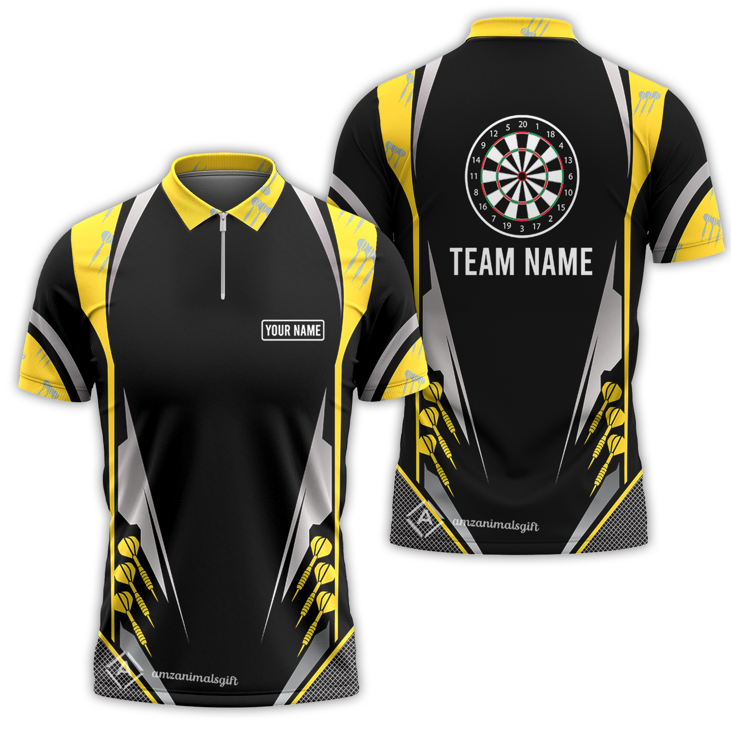 Customized Darts Team Quarter-Zip Polo Shirt, Dartboard Center Multicolor Option With Personalized Name And Team Name