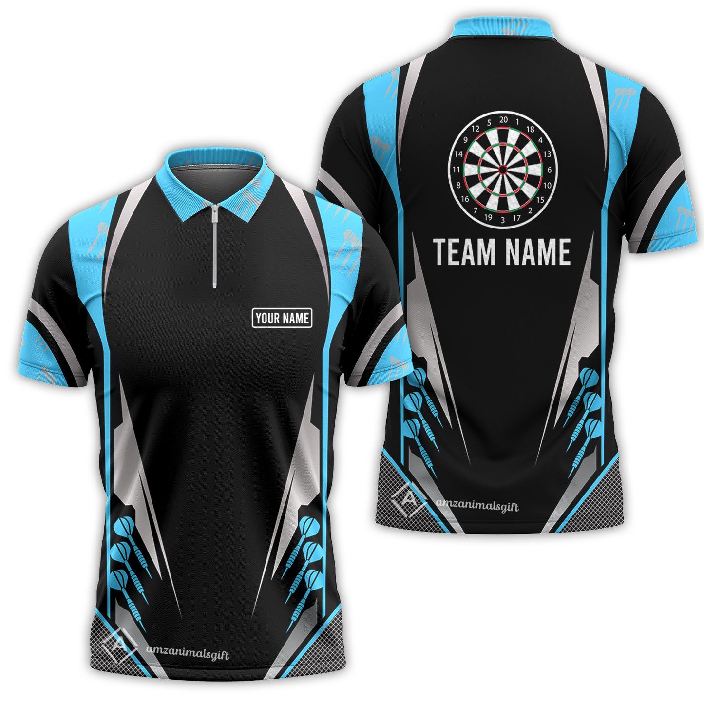 Customized Darts Team Quarter-Zip Polo Shirt, Dartboard Center Multicolor Option With Personalized Name And Team Name