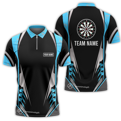 Customized Darts Team Quarter-Zip Polo Shirt, Dartboard Center Multicolor Option With Personalized Name And Team Name