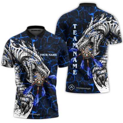 Customized Darts Team Quarter-Zip Polo Shirt, Darts And Dragon With Magma Personalized Zipper Polo Shirt For Darts Players