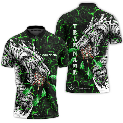 Customized Darts Team Quarter-Zip Polo Shirt, Darts And Dragon With Magma Personalized Zipper Polo Shirt For Darts Players