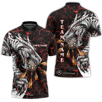 Customized Darts Team Quarter-Zip Polo Shirt, Darts And Dragon With Magma Personalized Zipper Polo Shirt For Darts Players