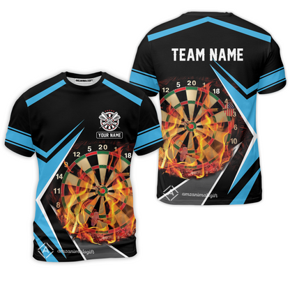 Customized Darts Team T-Shirt, Dartboard In Flame Shirt Personalized Name And Team Name For Darts League, Darts Team