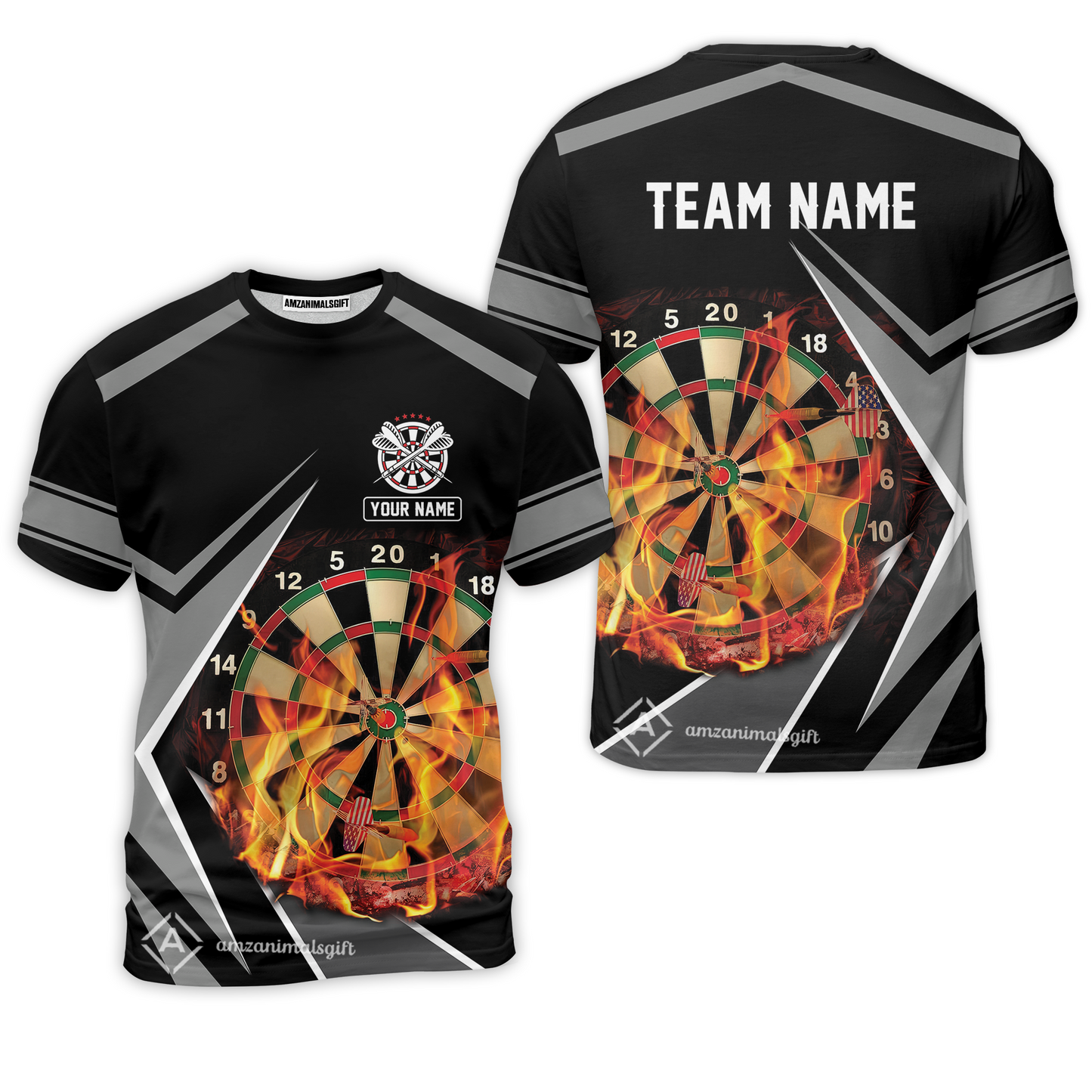 Customized Darts Team T-Shirt, Dartboard In Flame Shirt Personalized Name And Team Name For Darts League, Darts Team