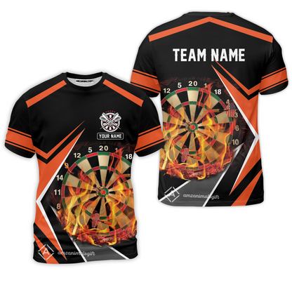 Customized Darts Team T-Shirt, Dartboard In Flame Shirt Personalized Name And Team Name For Darts League, Darts Team